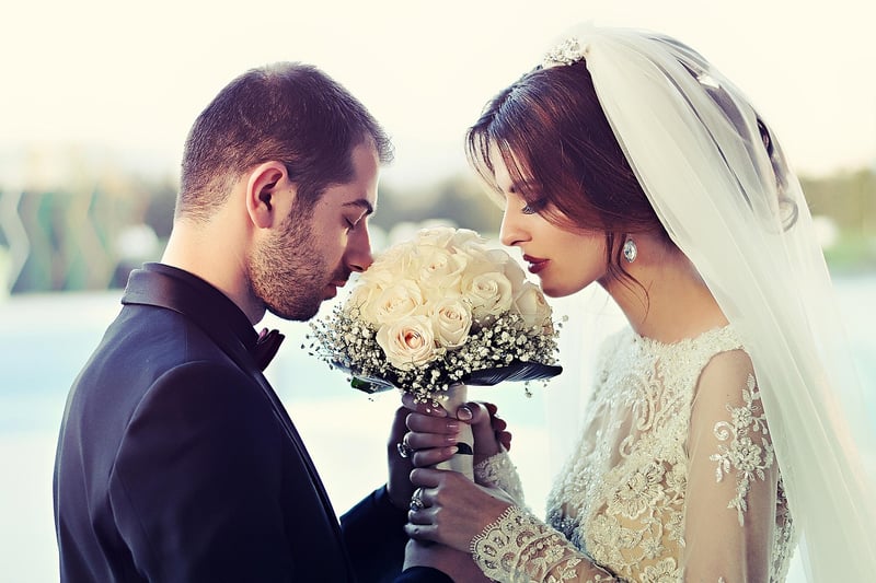Bride with personalized bouquet